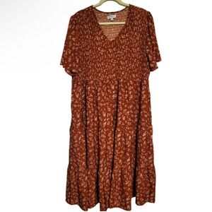 Polagram Smocked Chest Dainty Floral Elastic Waist Dress, Plus Size 3X